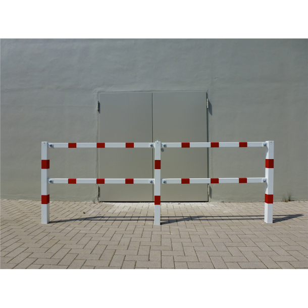 Protective railing | Steel tube 70 x 70 mm | Fixed postto be fixed by plugs | Middle post for top and quarter-bent bar | hot-dip galvanized